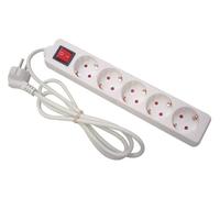 Perel Multipresa con interruttore, 5 prese Schuko tipo F con protezione bambini, cavo H05VV-F 3G1.5 da 1,5 m, 3500 W, prolunga a risparmio energetico per interni, bianca, IP20, 16 A, 230 V