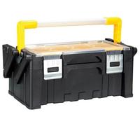 Perel Organizzatore per utensili, polipropilene, 2 ripiani, con maniglia in alluminio, cantilever, protezione ribaltabile, 12 scomparti, chiusure in metallo, nero/giallo, 455 x 240 x 200 mm