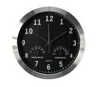 Perel Orologio da parete, rotondo, analogico, 35,5 cm, controllo DCF, con termometro e igrometro, alluminio, argento