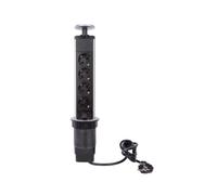 Perel Presa da tavolo pop-up, 4 uscite con clip di terra (tipo F), foro di montaggio 71 mm, uso interno, nero/grigio