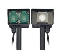 Perel Presa esterna con timer e picchetto di terra, 2 prese tipo F con coperchi, IP44 resistente agli spruzzi, cavo da 1,5 m, distributore di corrente per giardino e utensili