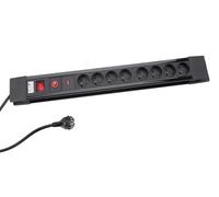 Perel Presa multipla con interruttore e protezione da sovratensione, 8 prese con messa a terra (tipo E) con protezione bambini, cavo H05VV-F 3G1.5 da 1,5 m, 3500 W, IP20, nero, con kit di montaggio