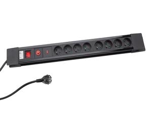 Perel Presa multipla con interruttore e protezione da sovratensione, 8 prese con messa a terra (tipo E) con protezione bambini, cavo H05VV-F 3G1.5 da 1,5 m, 3500 W, IP20, nero, con kit di montaggio