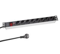 Perel Presa multipla PDU con 8 prese Schuko tipo F con interruttore e protezione da sovratensioni, cavo H05VV-F 3G1.5 da 2,15 m, 3680 W, distributore di corrente per rack 19", armadio server e ufficio