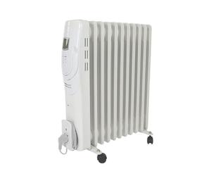 Perel Radiatore a olio 2500W con 11 alette, 3 impostazioni di calore, display LCD, timer, termostato regolabile, maniglia, ruote e avvolgicavo, protezione contro il surriscaldamento e il ribaltamento,