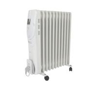 Perel Radiatore a olio 2500W con 11 alette, 3 impostazioni di calore, display LCD, timer, termostato regolabile, maniglia, ruote e avvolgicavo, protezione contro il surriscaldamento e il ribaltamento,