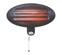 Perel Riscaldatore da terrazza 2000W quarzo, IP34 impermeabile, montaggio a parete con cordicella, 3 livelli di calore, inclinabile 45°, riscaldatore esterno per terrazza balcone veranda giardino nero