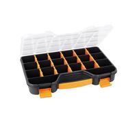 Perel Scatola assortimento in plastica, max 20 scomparti con 16 divisori rimovibili, coperchio trasparente, impilabile, per viti dadi chiodi e piccoli componenti, officina garage