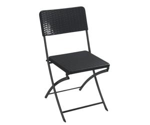 Perel Sedia pieghevole nera con effetto rattan, leggera e portatile, seduta in plastica resistente alle intemperie e struttura in acciaio, capacità 300 kg, adatta per uso interno ed esterno