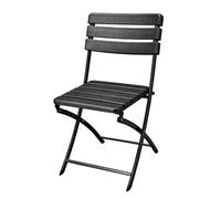 Perel Sedia pieghevole nera effetto legno, leggera e resistente alle intemperie, telaio in metallo robusto e seduta in plastica, sedia portatile per giardino, balcone, campeggio o picnic, capacità 130