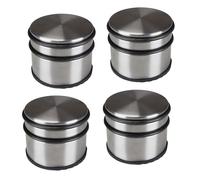Perel Set con 4 fermaporta, tondi in acciaio inox, fermaporta da pavimento, confezione da 4, per carichi pesanti, non è necessaria alcuna perforazione, anello protettivo in gomma inferiore