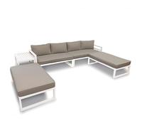 Perel Set da giardino in alluminio grigio, salotto da esterno 8 posti con tavolino laterale, cuscini di seduta e schienale, lounge da esterno resistente alle intemperie per terrazza balcone e giardino