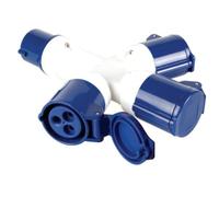 Perel Splitter a 3 vie, 16 A/230 V, 3500 W, CEE fino a 3 x CEE, per interni ed esterni, ABS, blu