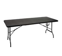 Perel Tavolo pieghevole, tavolo da campeggio per esterni, resistente alle intemperie, con maniglia, ideale per picnic, campeggio, barbecue, feste, portata fino a 100 kg, effetto legno, colore nero