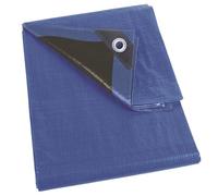 Perel Telo super resistente, 20 occhielli, angoli rinforzati, quadrato, blu/nero, 140 g/m², 5 x 5 m