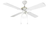 Ventilatore Metallo Bianco 1 Luce E27 4 Pale Legno Bianco Gemini
