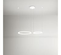 Sospensione doppia Edge in alluminio colore bianco a LED 99W 6930LM - 3000K doppia emissione d.60cm e d.40cm