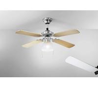 Ventilatore Metallo Cromo Spazzolato 1 Luce E27 4 Pale Legno Bianco Noce Gemini
