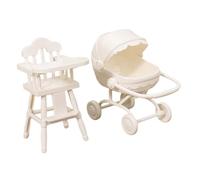 Perfeclan 1/12 Seggiolone e Passeggino Mini seggiolone Giocattolo Gioco di Ruolo Scena Mobili per casa delle Bambole per Arredamento, Micro Paesaggio, Bianco
