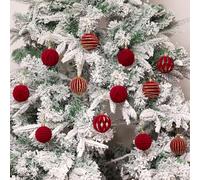 perfeclan 12 pezzi da 2,4 pollici di palline di Natale rosse pendenti in materiale floccato, decorazione natalizia versatile da appendere per l'anniversario