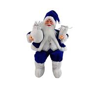 Perfeclan Babbo Natale seduto, cappotto fatto a mano, personaggi di Babbo Natale, bambola con sacchetto regalo e regali, decorazione natalizia per, blu
