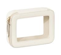 perfeclan Borsa per il trucco trasparente, piccola borsa per cosmetici, portatile e resistente, impermeabile, per donne, organizer per cosmetici, sorella e, Bianco