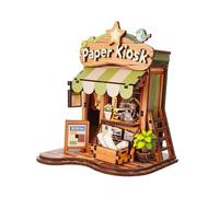 Perfeclan Casa delle Bambole Miniatura da Te Modello 3D Accessori con Mobili Illuminazione Creativa Giocattolo Educativo Puzzle Manuale Adatto, Chiosco di Carta