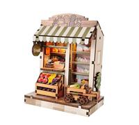 Perfeclan Casa delle Bambole Miniatura da Te Modello 3D Accessori con Mobili Illuminazione Creativa Giocattolo Educativo Puzzle Manuale Adatto, Negozio di Frutta