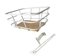 Perfeclan Cestino Anteriore per Bici Cestino per Bicicletta Base in Legno Filo Metallico Elegante portabici Portatile Portabici per Bicicletta Portapacchi per, con Staffa