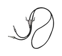 Perfeclan Collana con in lega vintage Bolo Tie con cordino intrecciato a mano, misura regolabile, dichiarazione di moda, teschio di mucca, Argento