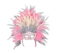 perfeclan Copricapo di piume, maschera di piume per adulti e bambini, fascia per capelli, accessori per foto, travestimento da cosplay per il festival del, Grigio Rosa