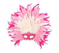 perfeclan Copricapo di piume, maschera di piume per adulti e bambini, fascia per capelli, accessori per foto, travestimento da cosplay per il festival del, Rosa Bianco