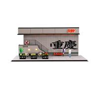 Perfeclan Esposizione di Modelli di Auto in 1/64, Scena in Miniatura di Un Ristorante al Tramonto a Chongqing con 2 Personaggi, Accessorio Decorativo per