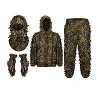 Perfeclan Ghillie Suit 3D Leafy Outfit Tuta Mimetica Leggera Set di Guanti con Maschera a Pieno facciale per Turchia Caccia Fotografia Giungla Accessori per Il, M L