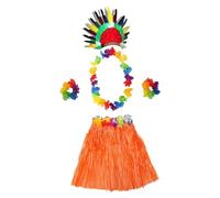 Perfeclan Gonna di Erba hawaiane Luau con Costume Floreale Set per bomboniere da Festa da Ballo, Gonna Arancione da