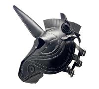 Perfeclan Maschera di Halloween con Unicorno in PU con Cappuccio Integrale per Carnevale, Mascherata, Festival Musicale, Nero