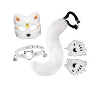 Perfeclan Maschera e Coda da Gatto e, Grazioso Girocollo per Giochi di Ruolo Natalizi, Travestimenti Carnevale, Oro Bianco