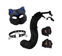 Perfeclan Maschera e Coda da Gatto e, Grazioso Girocollo per Giochi di Ruolo Natalizi, Travestimenti Carnevale, Nero Blu