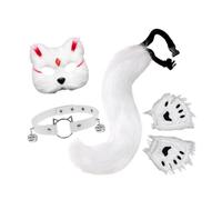 Perfeclan Maschera e Coda da Gatto e, Grazioso Girocollo per Giochi di Ruolo Natalizi, Travestimenti Carnevale, Bianco Rosso