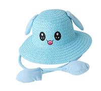 Perfeclan Orecchie di Coniglio Parasole Cappello di Paglia Cappello di Protezione Solare Cotone Larga Divertente Simpatico Cappellino da Pescatore, Blu