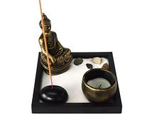 perfeclan Sand Sandbox con statua di Buddha, sabbia, portacandele e vassoio in legno, kit da giardino per la casa