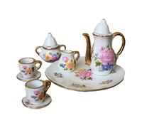 Perfeclan Set di Tazze da tè in Miniatura per casa delle Bambole in Scala 1:6, teiera, Piatto, brocca, Accessori, Elegante, Realistico, Leggero, Motivo Floreale