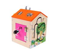 perfeclan Wood Busy House Sensoriale Giocattolo per l'apprendimento prescolare Cubo di attività multifunzionale per la coordinazione Forma Risoluzione dei