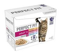 Perfect Fit Sacchetti per alimenti umidi per gatti - Nutrizione avanzata per gatti adulti 1+, selezione mista in salsa, confezione da 4 (4 x 12 sacchetti x 85 g)