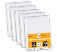 perfect line 10 tasche porta documenti DIN-A4, livello di riempimento 20 mm, buste chiare & trasparenti, busta porta documenti con lembo di chiusura, chiusura in velcro & bordo per l’archiviazione