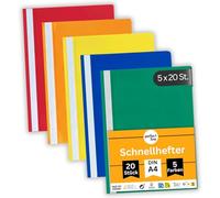 perfect line - 100 cartelline (PP) DIN A4, 5 colori, plastica riciclabile, Made in Germany, (5 set da 20 pezzi)