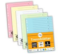 perfect line - 100 divisori, 5 colori pastello - carta riciclata stabile, per raccoglitori DIN A4 e raccoglitori ad anelli - per ufficio, scuola o casa - Certificato Blauer Engel, Made in Germany
