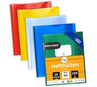 perfect line - 15 quaderni DIN A4 - 5 colori, trasparente, extra forte - Copertina per quaderni trasparenti in polipropilene riciclabile, resistente ai documenti, senza acidi, durevole - Copertina per