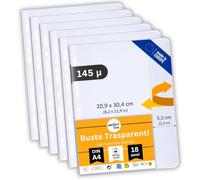 perfect line 18 Buste per documenti con chiusura DIN-A4, Bustine trasparenti cristalline, lisce, extra resistenti, robuste, prive di acidi, valide per documenti ufficiali