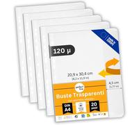 perfect line 20 Buste per documenti con chiusura DIN-A4, bustine trasparenti, zigrinata, prive di acidi e valide per documenti ufficiali, Made in EU
